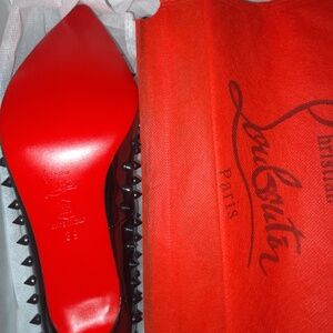 Christian Louboutin Black Spike Flats – Patent Leather – Red Sole